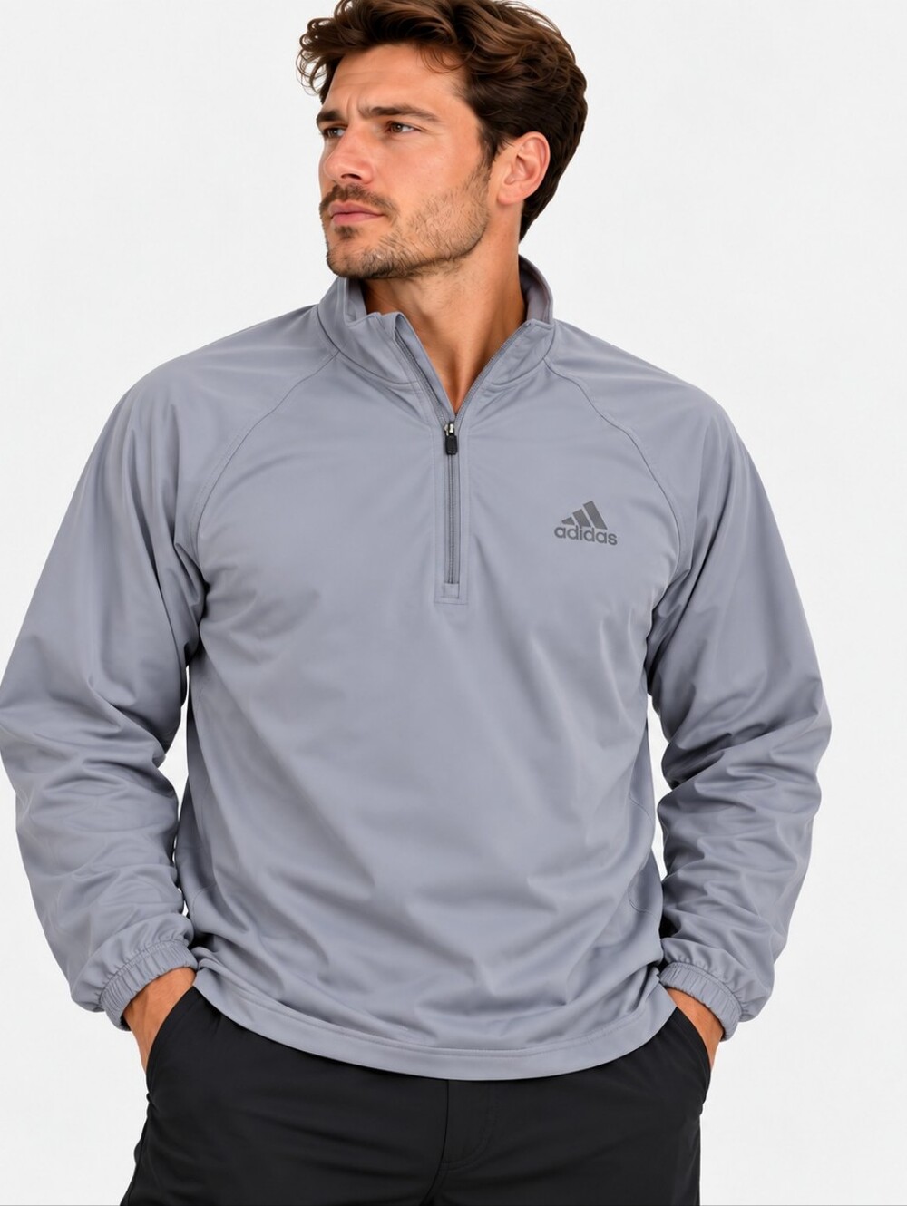 adidas Men's Light Gray Quarter-Zip Lightweight Jacket